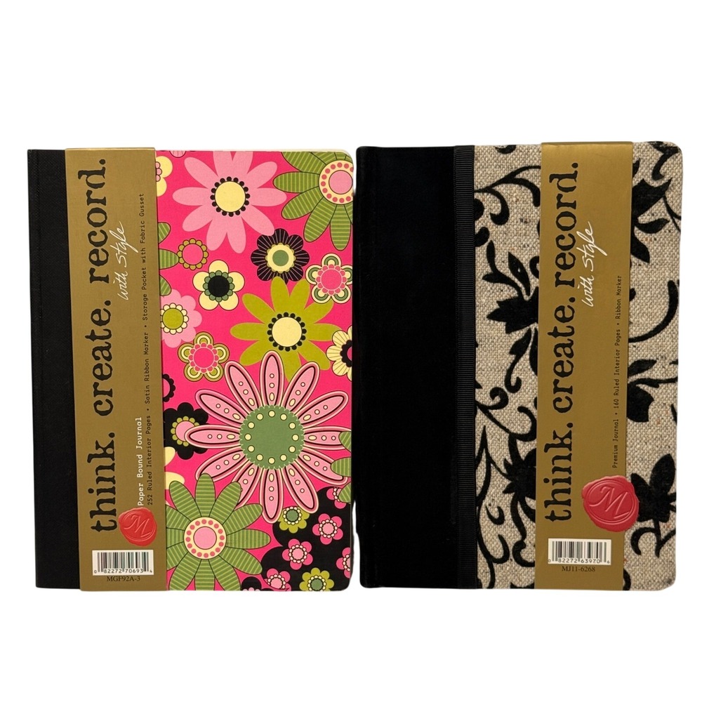 Markings C.R. Gibson Journals Set of 2 Floral & Damask Ruled Lined Notebooks